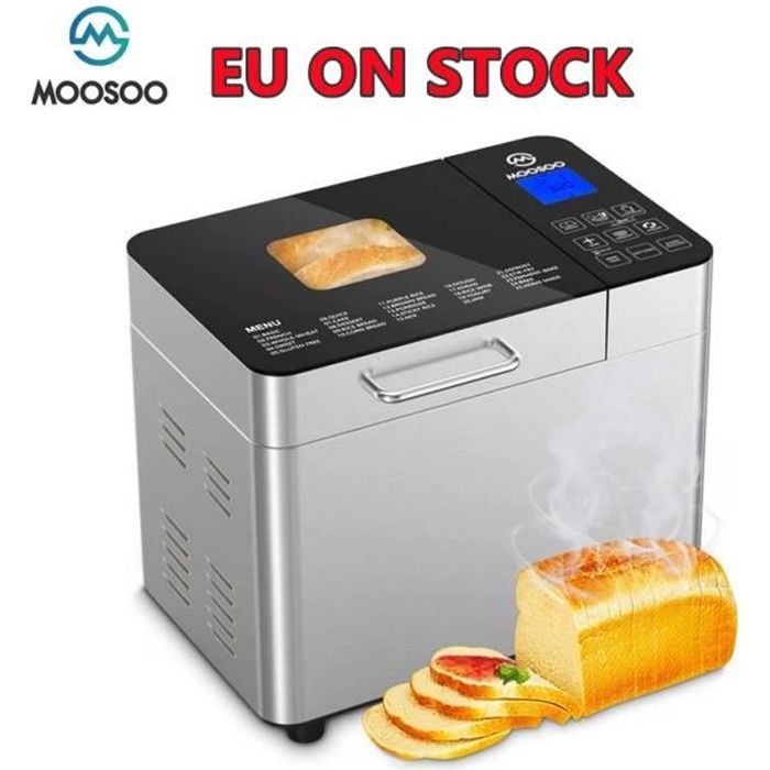 Moosoo Machine à Pain, 25 Programmable avec Réglage Sans Gluten, pour pain , blé complet, français, confiture, pain sucré etc