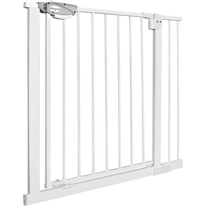 NAIZY Barrière de sécurité pour enfants, barrière d'escalier avec sans perçage et grille métallique 85 - 95 cm de large - Blanc
