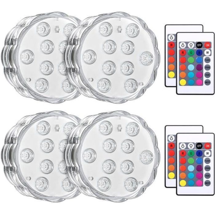 Lumière Submersible de LED, 4PCS Éclairage Lampes Sous-Marines Multi-couleur avec Télécommande, Lumières de Baignoire Étanche