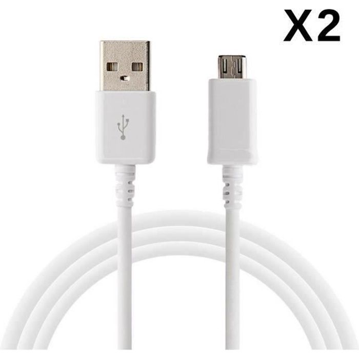 [Compatible Asus Zenfone 3MAX-4MAX-5LITE-MAX-LASER-GO] Lot 2 Cables USB Chargeur Blanc Port Micro USB 1 Metre [Phonillico®]