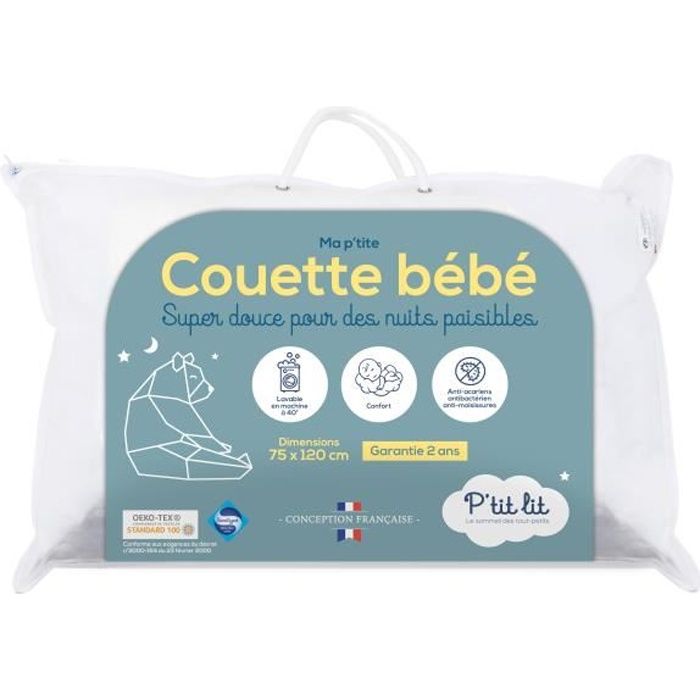 P'tit lit - Couette Bébé | Enfant - 75x120 cm - Anti Acariens - Idéal pour lit 60x120 cm - 100% Microfibre - Oeko Tex®- Conception