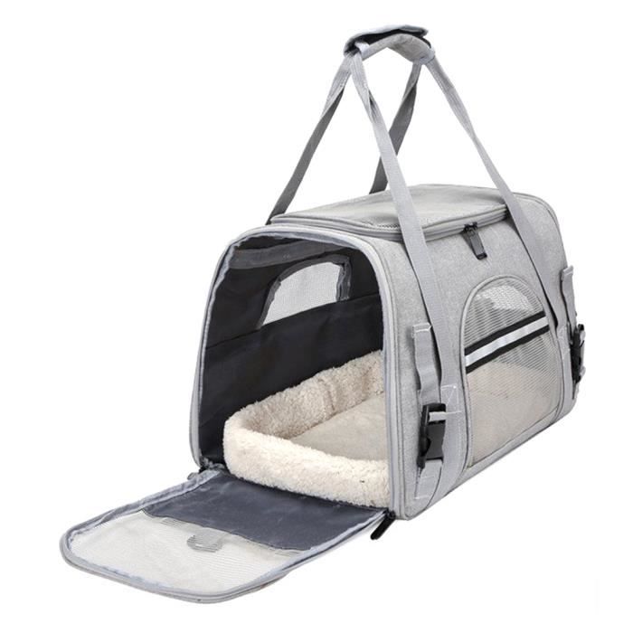 Sacs de transport pour animaux de compagnie Transport Pet Sac avec fermeture à glissière de sécurité Verrouillage Portab e chat gris