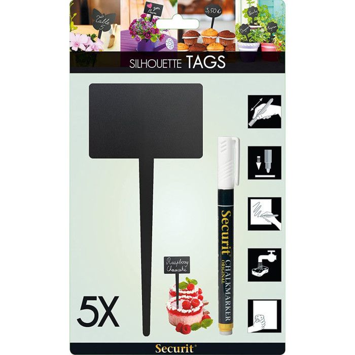 TAG Ardoise silhouette Rectangle x 5 unités + 1 feutre craie liquide