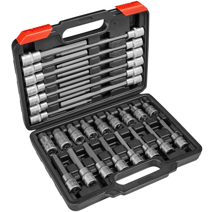 TECTAKE Coffret 30 Douilles Mâles longues et courtes pour clé à cliquet en Acier Chrome Vanadium