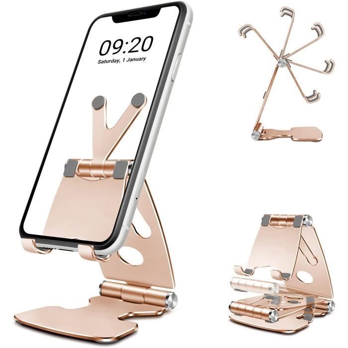 TECOOL Support Téléphone Portable Bureau, Alliage d'aluminium, pour iPhone/Huawei/Samsung Galaxy, 4--8,3- Smartphone Tablette, Or