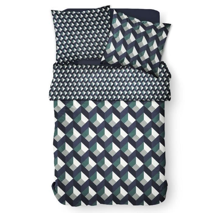 Parure de lit housse de couette Réversible avec taies d'oreiller 100% Coton 57 fils 6.3 - taille:220 x 240 cm