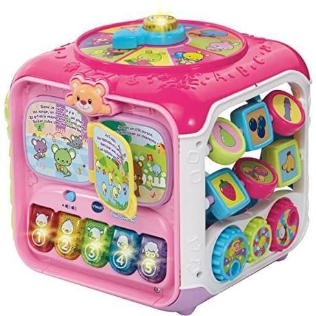 vtech- super cube des découvertes rose, 183455 - version fr