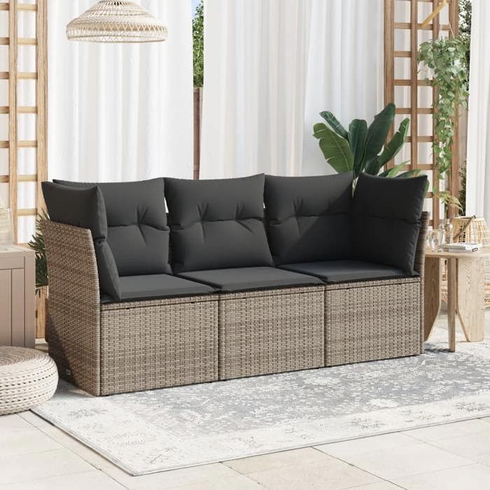 vidaXL Salon de jardin avec coussins 3 pcs gris résine tressée 3217210