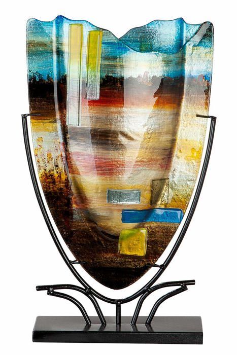 Vase - soliflore Gilde glas art - 39792 - Vase en Verre avec Support - Objet decoratif en Verre Peint a la Main H 47,5 cm