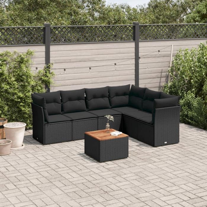 Salon de jardin 4 pcs avec coussins Résine tressée Noir HAO