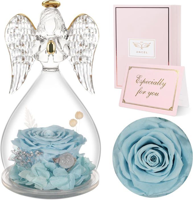 Rose Eternelle Fete des Meres, Cadeau Maman,Ange Figurine en Verre avec Rose Eternelle Fete des Meres, Cadeau Maman,Ange Figurine en Verre avec