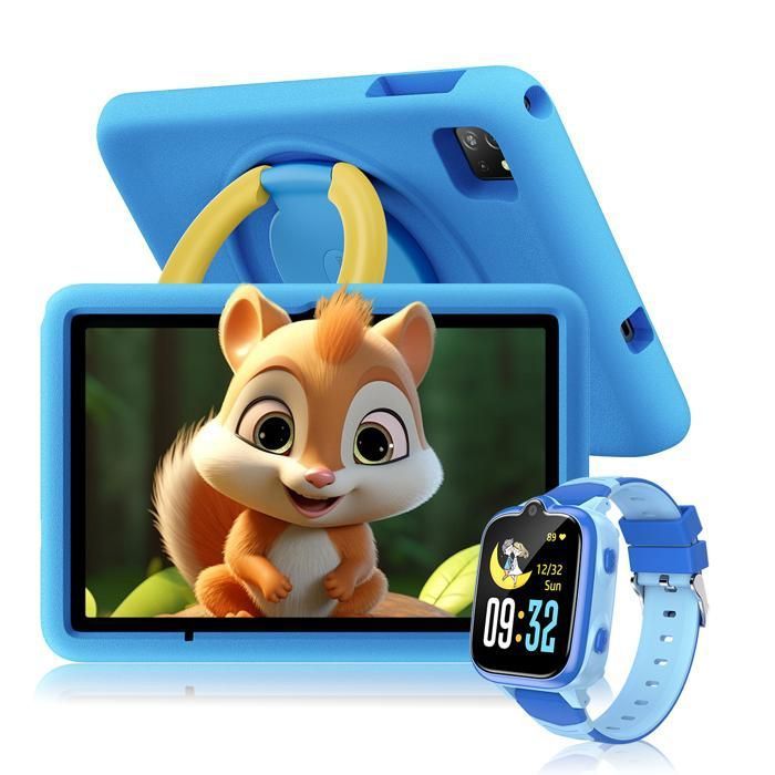 Blackview Tab A6 Kids Tablette pour Enfants Android 14 10.1 HD+ 12Go + 128Go /SD 1TB 5100mAh Bleu Avec Montre Enfant Z10 Bleu