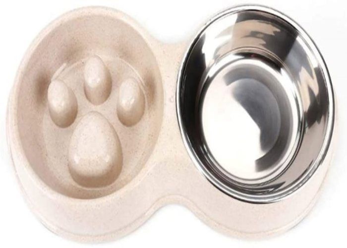 Comparer les prix de 2 en 1 Double Gamelle Chien Anti Glouton pour Chat Gamelle Bol INOX Chien Glouton Antidérapante Blanc