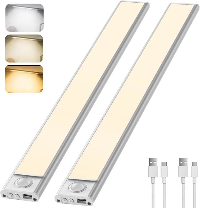 Lampe de Placard 30cm à Détecteur de Mouvement Intérieur Lumière Darmoire 6000K avec 3 Modes d’Éclairage 2 Pack