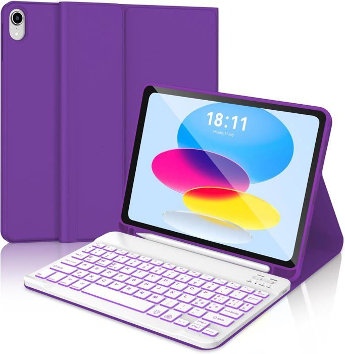 Clavier Avec Pavé Tactile Rétroéclairé Pour IPad 10.9" 2022 Et IPad 11" 2025 - Clavier AZERTY Français, 10 Couleurs, 360°