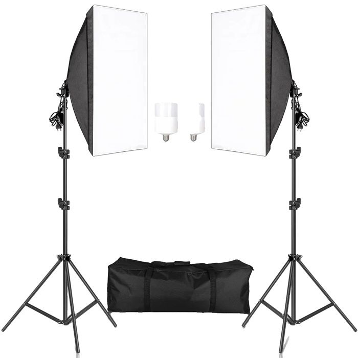 Kit D'éclairage Photo Avec Softbox 50x70 Cm + LED 35W 5500K - 3 Filtres Couleur Pour Portraits, Produits Et Vidéos
