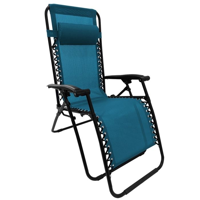 Fauteuil de jardin Transat Bain de soleil Pliable Inclinable avec accoudoirs appui-tête 90 x 110 x 655 cm Turquoise - Textilène