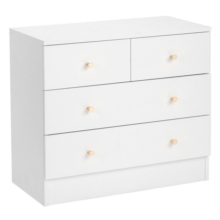 Commode 4 tiroirs avec poignée - ALIGHTUP - Meuble de chambre 66 x 33 x 56cm Blanc
