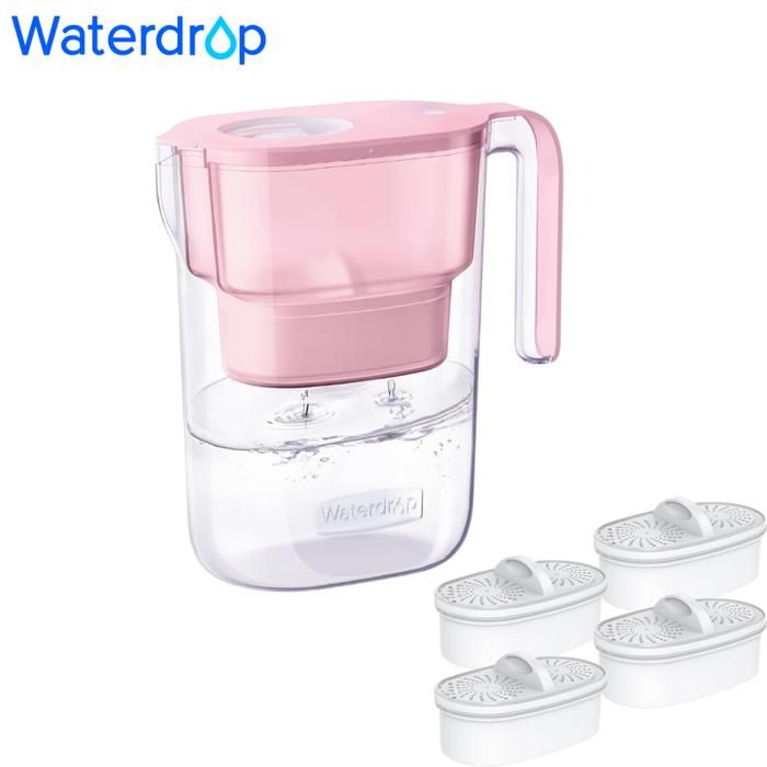 Waterdrop FreshTaste 𝐀𝐝𝐨𝐮𝐜𝐢𝐫 𝐥'𝐄𝐚𝐮 Carafe Filtrante Électrique, Distributeur de Filtre à Eau Instantané 4L pour Réfrigérateur, Réduit Chlore, Plomb, Cuivre, Purifie, Blanc (Filtre: WD-EWFS