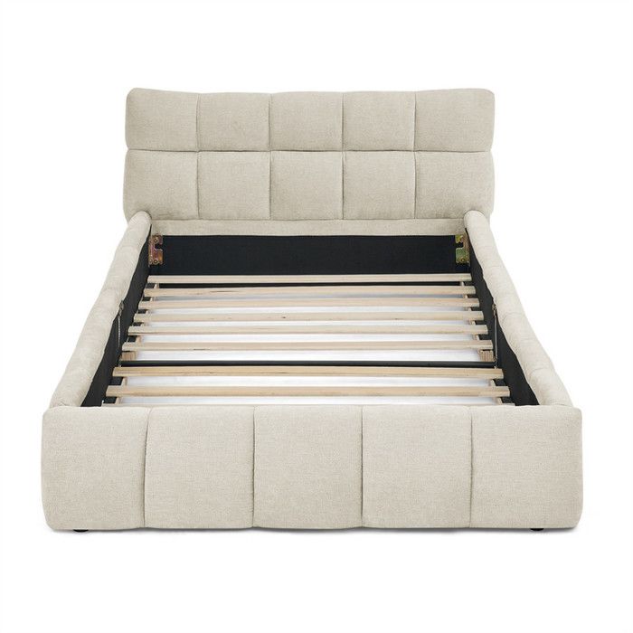 DRIPEX Lit simple rembourré 90×200cm Lit enfant avec housse en chenille douce Beige