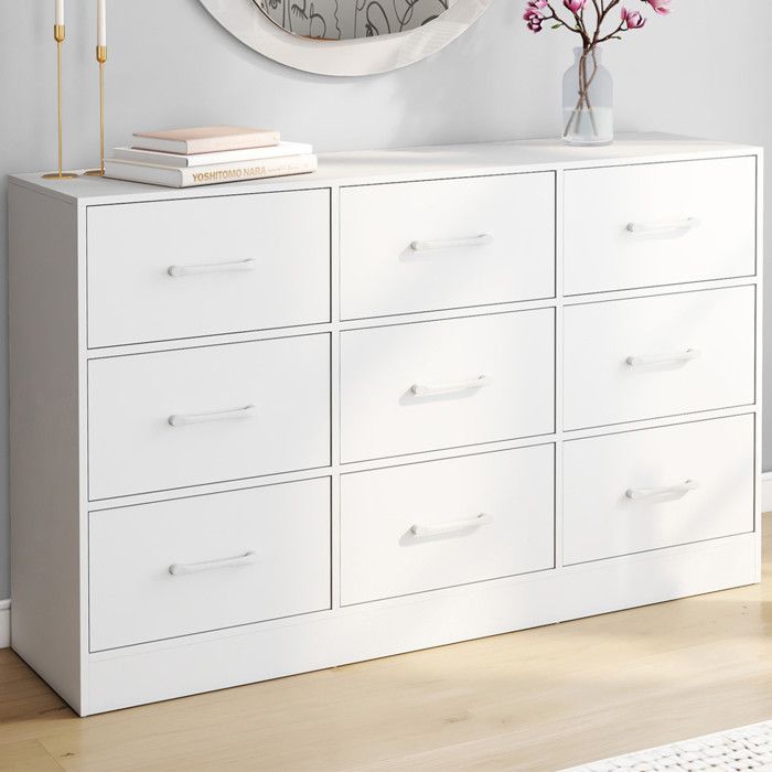 IDMARKET Commode 9 tiroirs en tissu UPPAH 113 cm meuble de rangement bois blanc IDMARKET Commode 9 tiroirs en tissu UPPAH 113 cm meuble de rangement bois blanc