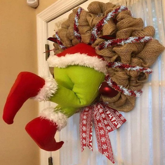 5 Nœuds Sapin En Fausse Fourrure Verte - Décoration Thème Grinch Pour Noël (24x14 Cm)