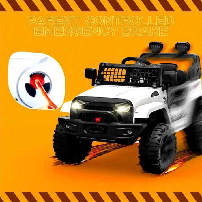 Voiture électrique pour enfant de 3 à 8 ans 12 V avec télécommande 24 G 4 roues EVA MP3 musique klaxon et phare Blanc