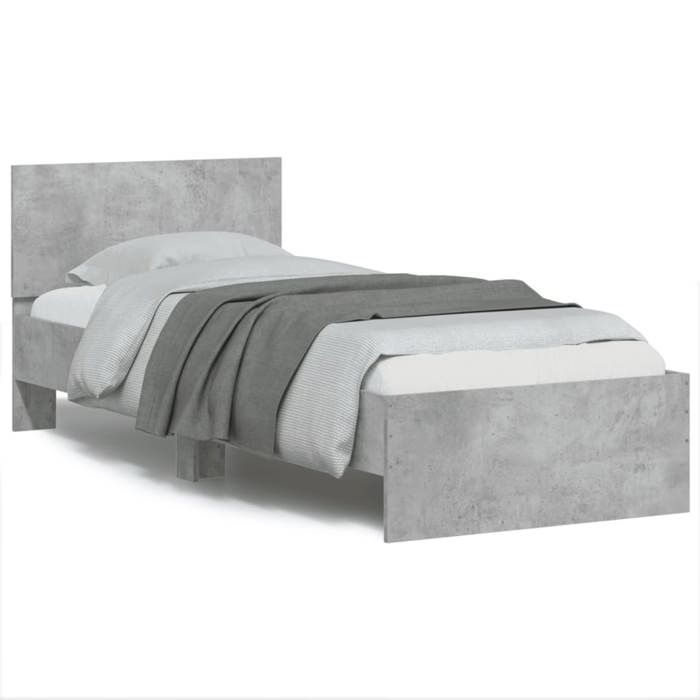 Cadre de lit avec tête de lit - JILL - Gris béton - 90x190 cm - Bois dingénierie
