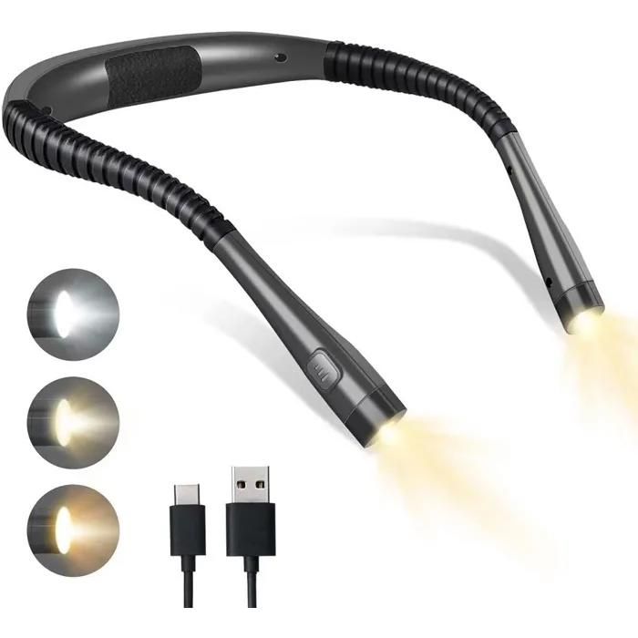 Lampe de Lecture de Cou Rechargeable Lampe pour lecture au Lit3 Couleurs 6 Niveaux de Luminosité Bras Pliables