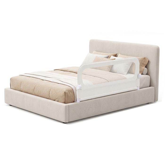 COSTWAY Barrière de Lit Pliable pour Tout-Petits 150 cm avec Housse Amovible en Tissu Oxford & Base en U Robuste Sangle en Y Blanc COSTWAY Barrière de Lit Pliable pour Tout-Petits 150 cm avec Housse Amovible en Tissu Oxford & Base en U Robuste Sangle en Y Blanc