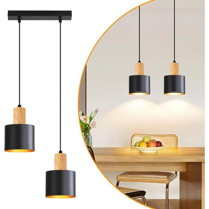 Homefire Lustre Hauteur réglable Lustre de cuisine E27 2 lampes Sans ampoule