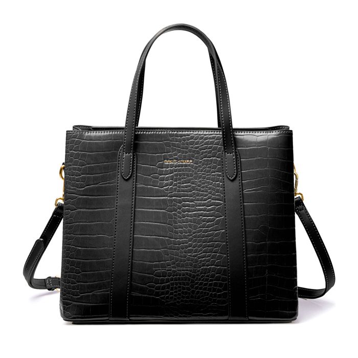 David Jones - Sac à Main Femme Cuir PU Motif Crocodile - Cabas Fourre-Tout Elégant - Sac Porté Epaule Bandoulière T Moyen - Noir