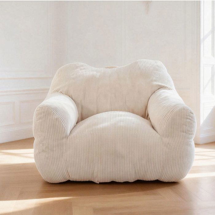 Pouf Poire Géant avec Accoudoirs Blanc Ivoire – Fauteuil Relax XXL Ultra Confort