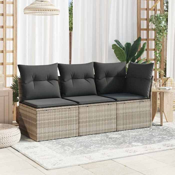 (Gris)Salon dextérieur - Canapé dangle de jardin - Sofa de jardin - et coussins gris clair résine tressée - 62x62x69 cm @FR58942