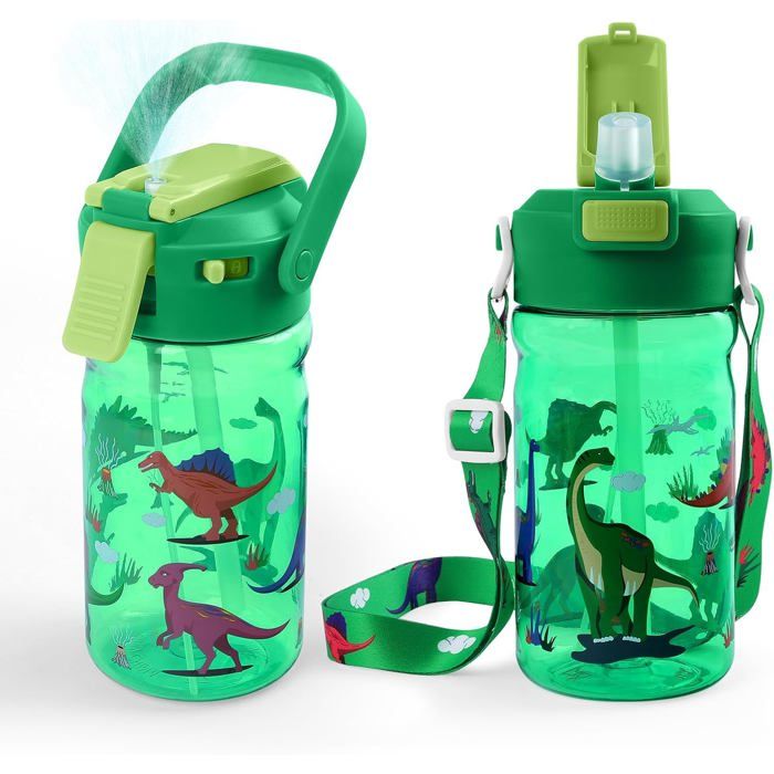 600ml Gourde Sport pour École et Loisirs Étanche avec Fonction Spray et Paille Sport Bouteille d’eau Robuste pour Garçons