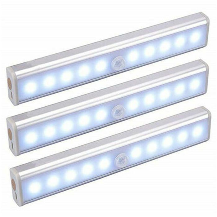Ensemble de 3 lampes LED sans fil rechargeables par USB aimantées avec détecteur de mouvement portables. Lampe de placard la