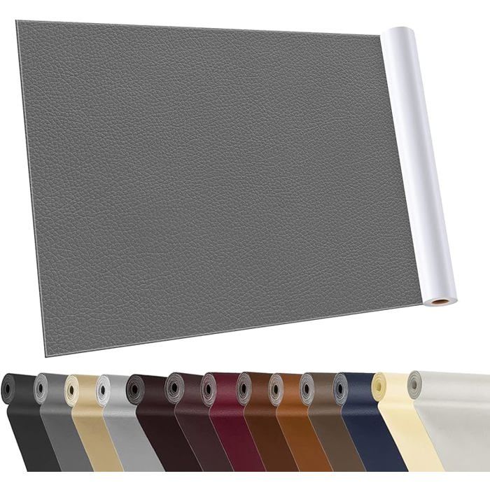 Patch de Réparation en Cuir Gris moyen 40x160cm Patch Cuir Auto-adhésif Rénovation Simili Cuir Gris moyen 40x160cm