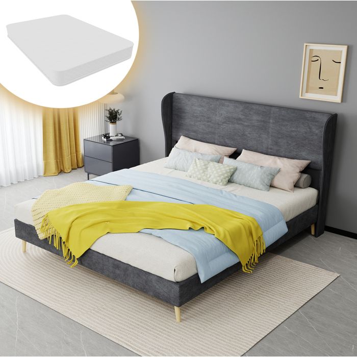 Lit complet rembourré gris 160 x 200 cm design moderne minimaliste sommier à lattes et matelas inclus