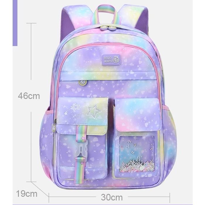 XJYDNCG Cartable Fille Primaire Sac À Dos Scolaire - Enfant 46x30x19cm - Motif Arc-en-ciel Paillettes - Violet Pastel