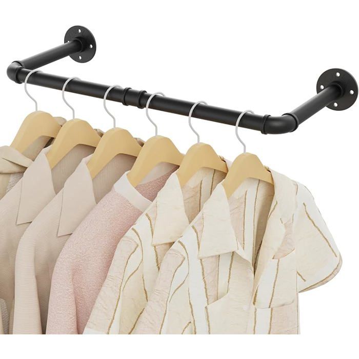 64cm Tringle Vetement Murale Penderie Murale 1Pack Noir Portant Vetement Industriel Barre Dressing Portants pour Chambre