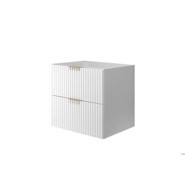 Meuble vasque - 3XE LIVING - 60 x 46 x 57 cm - Blanc - Poignées dorées - 2 tiroirs suspendu