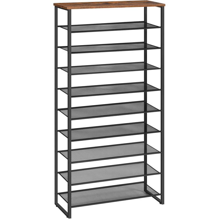 Étagère à Chaussures à 10 Niveaux Porte-Chaussures Meuble de Rangement pour 32-40 Paires Gain de Place pour Entrée Salon
