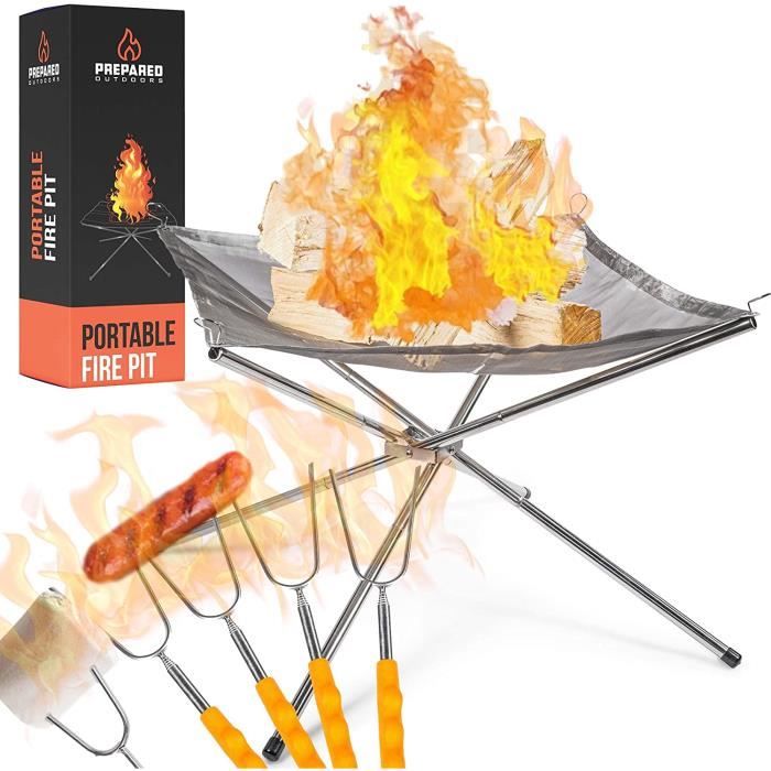 Brasero Portable 55 Cm Avec Sac De Transport - Pour Jardin, Camping, Terrasse, Feu De Camp & Barbecue