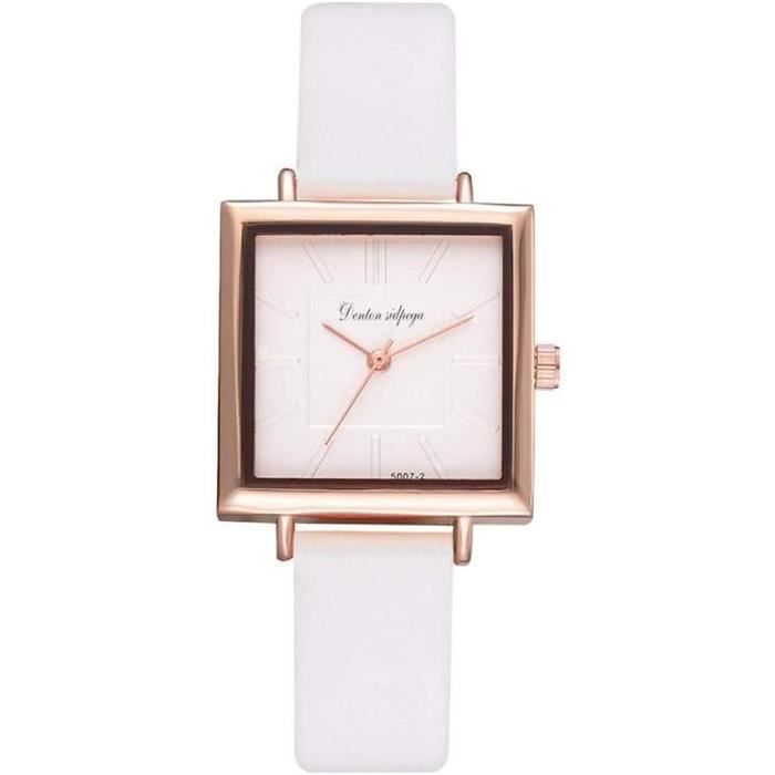 Montre Femme Cadran Carré - Bracelet Cuir Élégant - Quartz Analogique - Étanche 30m - Cadeau