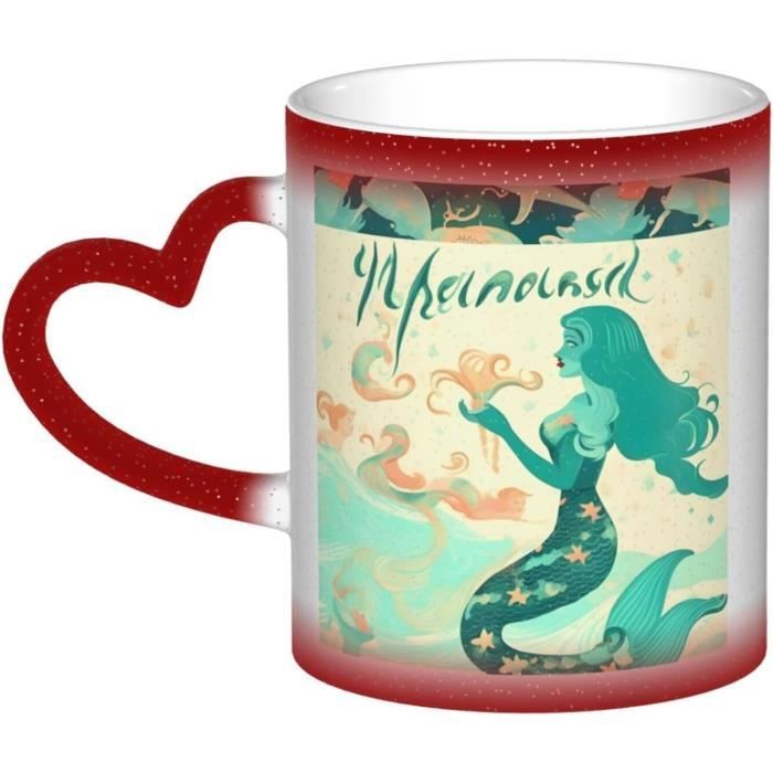 Mug Sirène Violet Métallisé Editme – Cadeau Fun Pour Noël, Anniversaire, Café, Forme Cœur, Céramique