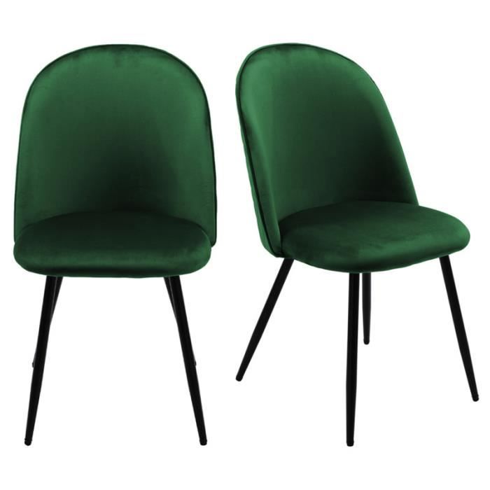 Lot 2 chaises capitonnées velours vert foncé avec pieds métal - FARY Meubletmoi