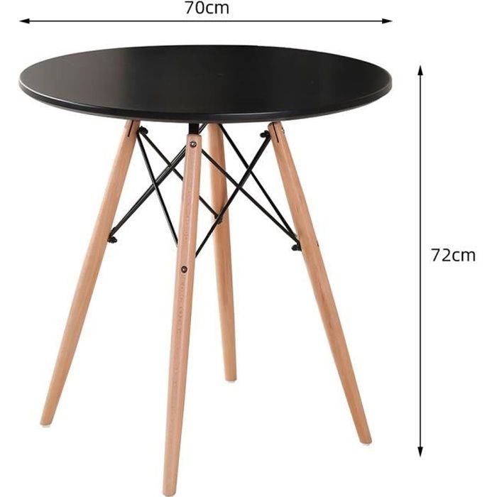 Table à Manger Ronde Noir Scandinave - Bois Massif - 2-4 Personnes