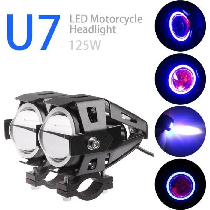 2pcs 125W crie U7 LED moto phare voiture brouillard lampe Spot lumineux Angle yeux Devil Eyes étanche IP54