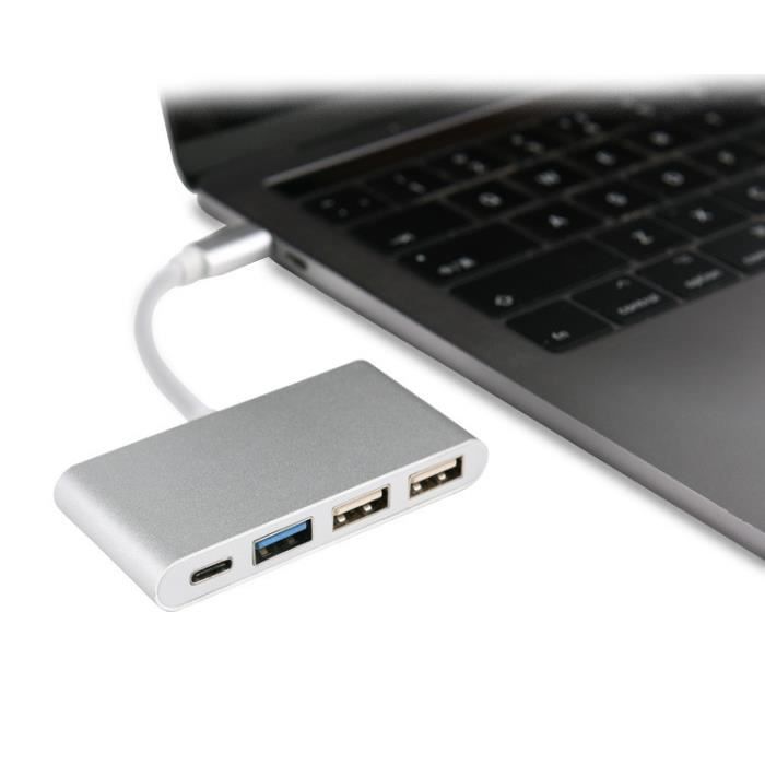 Multi Adaptateur 4 en 1 Type C pour MACBOOK Pro APPLE Smartphone Hub 2  ports USB 2.0 1 Port USB 3.0 (ARGENT) - Cdiscount Informatique