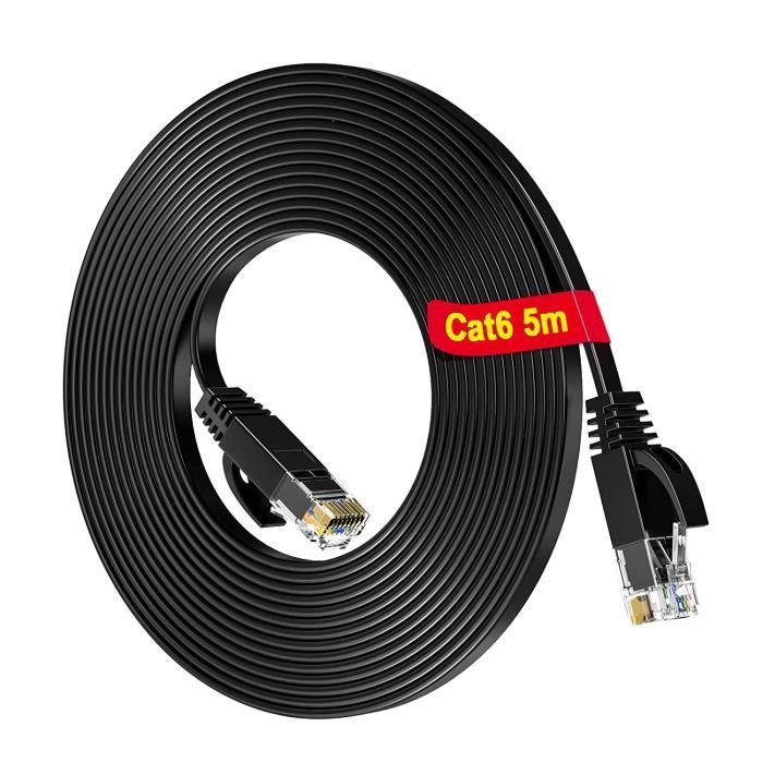 Câble Ethernet 5m Cat 6 RJ45, Cable Ethernet 5m Fibre Plat Câble Réseau 5m  Haut Débit Gigabit 10-100-1000Mbps, Câble Patch LAN[232] - Cdiscount  Informatique